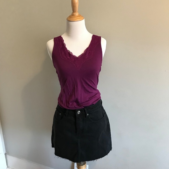 Zara Dresses & Skirts - Trafaluc Rip Hem High Waisted Black Denim Skirt
